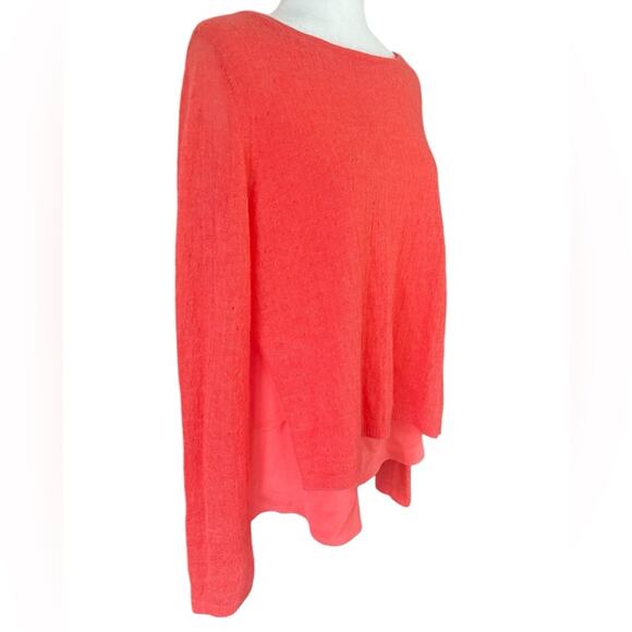 St. John Mohair, Alpaca, Silk Coral Pink Drape Oversized Burnout Sweater- Medium - Picture 2 of 13